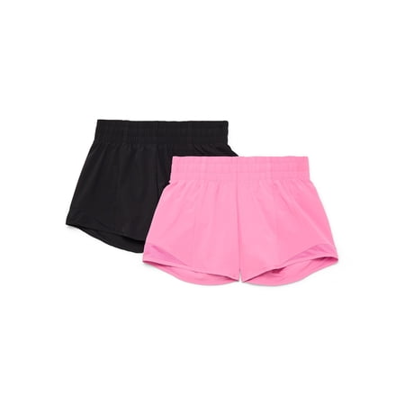 Athletic Works Girls Active Running Shorts, 2-Pack, Sizes 4-18 & Plus