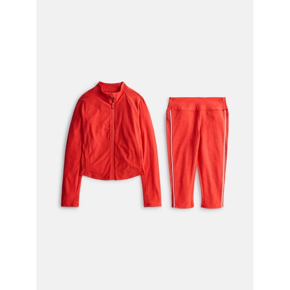 Athletic Works Girl's ButterCore Active Jacket and Capri Legging Set, 2-Piece, Sizes 4-18