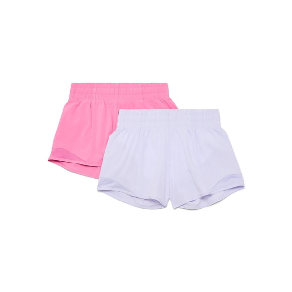 Athletic Works Girls Active Running Shorts, 2-Pack, Sizes 4-18 & Plus