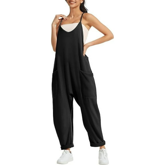 ATHMILE Jumpsuits for Women Casual Summer Rompers Sleeveless Loose Spaghetti Strap Baggy Overalls Jumpers with Pockets 2024