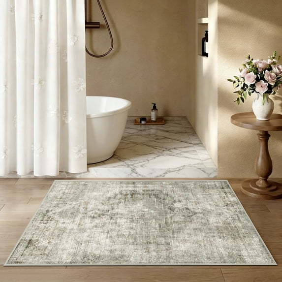 ATHOPE 2x3 Entryway Rug, Vintage Boho Medallion Rugs Non-Slip Soft Low Pile Washable Rug Large Distressed Rug Indoor Retro Carpet for Kitchen Bathroom Entrance, Beige