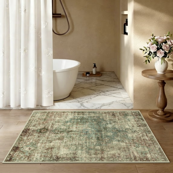 ATHOPE 2x3 Entryway Rug, Vintage Boho Medallion Rugs Non-Slip Soft Low Pile Washable Rug Large Distressed Rug Indoor Retro Carpet for Kitchen Bathroom Entrance, Green Brown