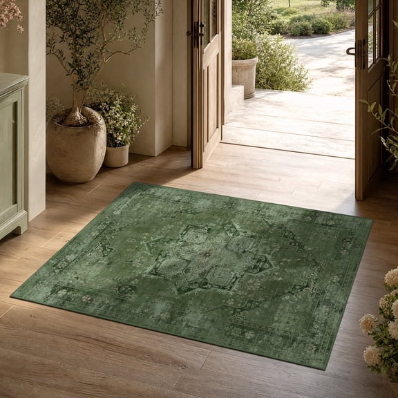 ATHOPE 2x3 Small Area Rug, Vintage Medallion Non-Slip Soft Low Pile Washable Rug Large Distressed Rug Indoor Retro Carpet for Entryway Kitchen Bathroom, Green