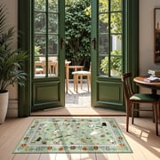 ATHOPE 2x3 Small Area Rugs for Entryway, Non Slip Low Pile Animal Cat Floral Washable Rug, Medallion Carpet for Front Door Kitchen Bathroom, Green