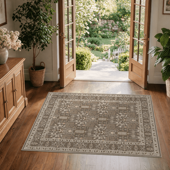 ATHOPE 2x3 Small Area Rugs for Entryway, Vintage Boho Washable Rug, Non Slip Low Pile Floral Medallion Carpet for Front Door Kitchen Bathroom, Brown