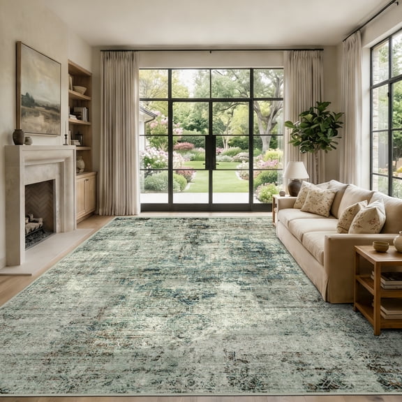 ATHOPE 5x7 Area Rug, Vintage Boho Medallion Rugs Non-Slip Soft Low Pile Washable Rug Large Distressed Rug Indoor Retro Carpet for Living Room Bedroom Dining Room Home Office, Moss Green