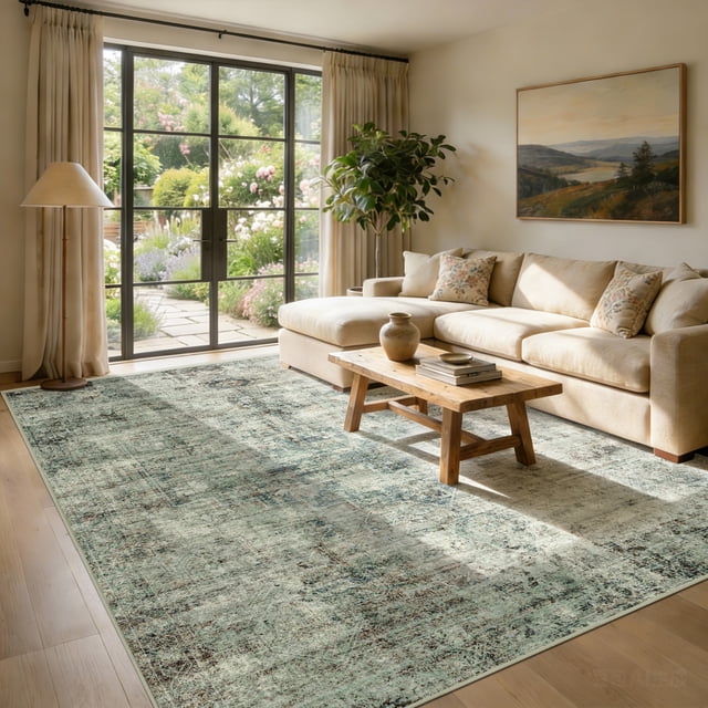 ATHOPE 5x7 Area Rug, Vintage Boho Medallion Rugs Non-Slip Soft Low Pile Washable Rug Large Distressed Rug Indoor Retro Carpet for Living Room Bedroom Dining Room Home Office, Moss Green