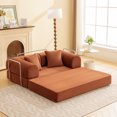 thumbnail image 1 of ATHOPE 63" Folding Convertible Sofa Bed, Oversized Corduroy Upholstered Boneless Couch, Loveseat Sleeper with Pull Out Bed, Floor Sofa Modular Futon Couch for Living Room Bedroom Lounge, Brown, 1 of 11