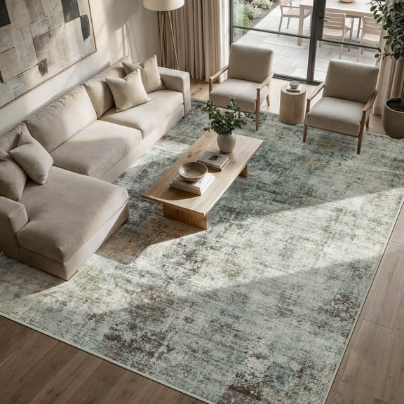 ATHOPE 8x10 Area Rug, Vintage Boho Medallion Rugs Non-Slip Soft Low Pile Washable Rug Large Distressed Rug Indoor Retro Carpet for Living Room Bedroom Dining Room Home Office, Gray Brown