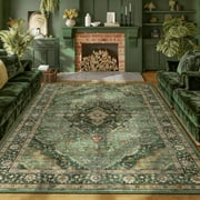 ATHOPE 5x7 Area Rugs for Living Room Bedroom, Washable Soft Rug with Non-Slip Backing, Large Floral Vintage Distress Print Pattern Carpet, Green