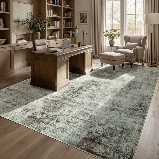 ATHOPE 9x12 Area Rug, Vintage Boho Medallion Rugs Non-Slip Soft Low Pile Washable Rug Large Distressed Rug Indoor Retro Carpet for Living Room Bedroom Dining Room Home Office, Gray Brown