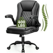 ATHOPE Leather Office Chair, Ergonomic Desk Chair with Flip-up Armrests, Executive Computer Chair for Home Office, 360°Swivel Free, Black