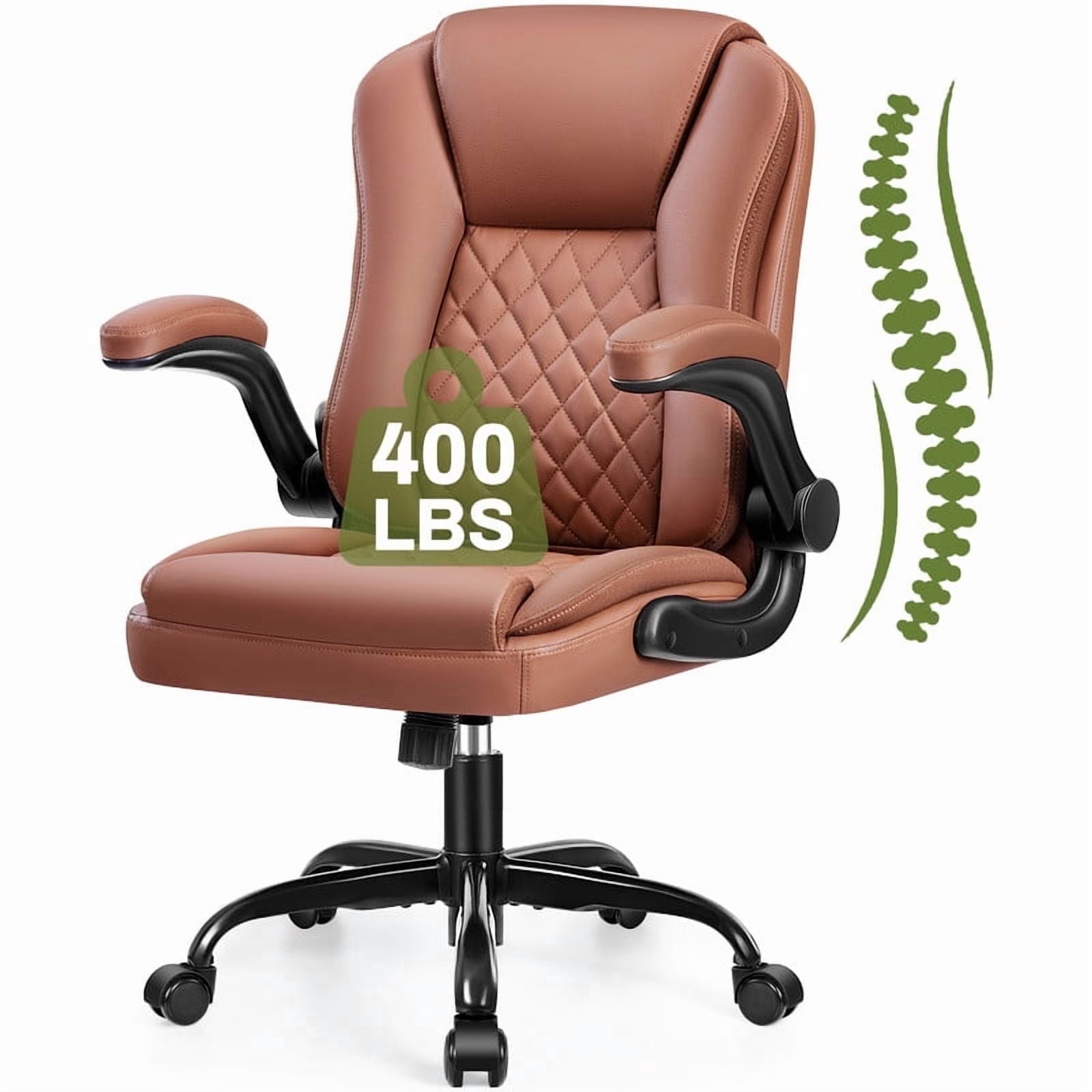 ATHOPE Leather Office Chair, 400lbs Ergonomic Desk Chairs with Back Support, Computer Chair with Wheels and Adjustable Armrest for Home Office, 360°Swivel Free, Brown