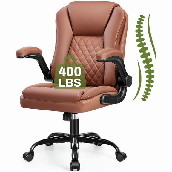 ATHOPE Leather Office Chair, 400lbs Ergonomic Desk Chairs with Back Support, Computer Chair with Wheels and Adjustable Armrest for Home Office, 360°Swivel Free, Brown