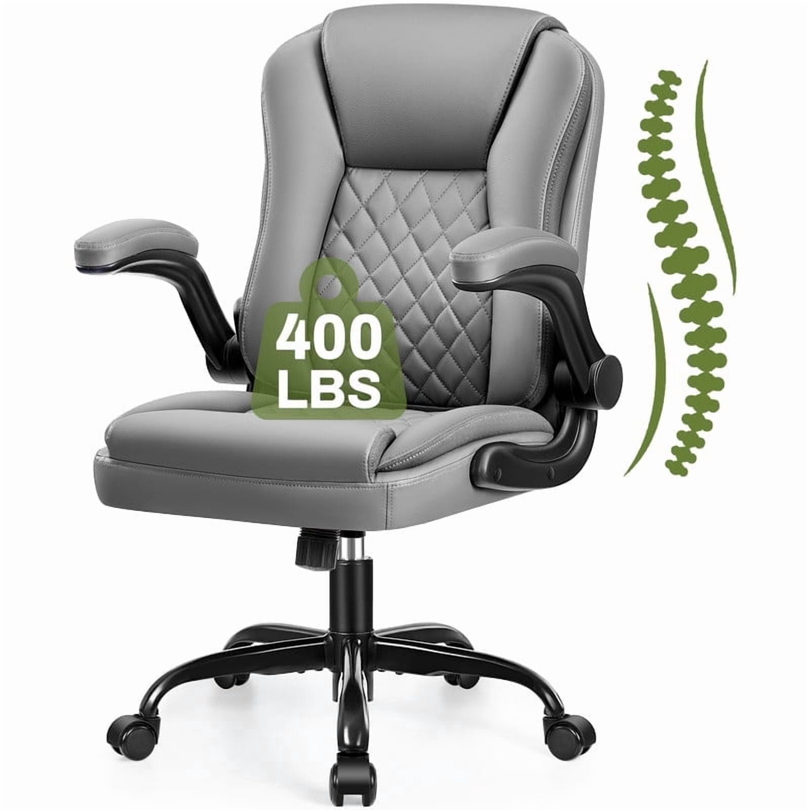 ATHOPE Leather Office Chair, 400lbs Ergonomic Desk Chairs with Back Support, Computer Chair with Wheels and Adjustable Armrest for Home Office, 360°Swivel Free, Gray