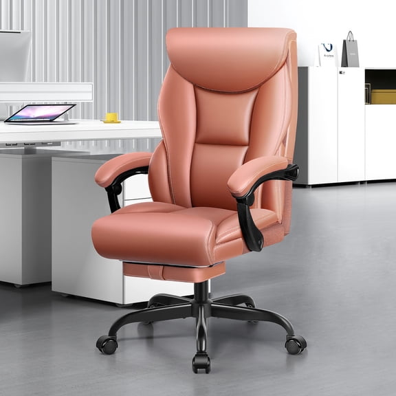 ATHOPE Leather Office Chair, Executive Office Chair with Footrest High Back Support, Big and Tall Ergonomic Desk Chair, Adjustment Computer Chair 360°Swivel Free, Brown