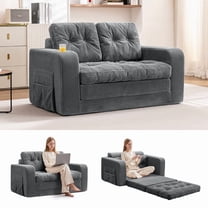 ATHOPE Convertible Sofa Bed, Pull Out Loveseat Sleeper Sofa, 2 in 1 Folding Couch Bed, Floor Couch with Pillows 2 Cup Holders for Living Room Bedroom Small Space, Gray