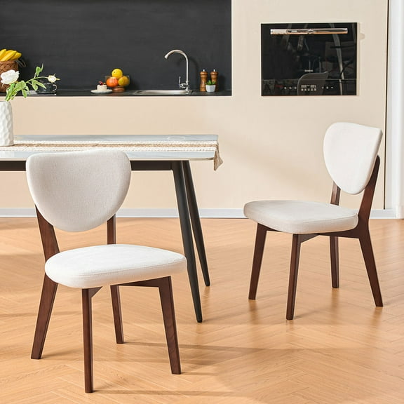 ATHOPE Wooden Dining Chairs Set of 2, Upholstered Modern Fabric Kitchen Side Chairs with Wood Legs, Farmhouse Dining Room Chair with Foot Pegs, Beige