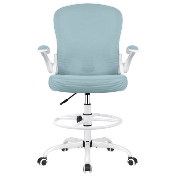 ATHOPE Ergonomic Office Chair, Mesh Desk Chair with Lumbar Support, Tall Office Chair with Flip-Up Armrests and Footrest Ring, Adjustable Computer Chair for Standing Desk Home Office, Light Blue