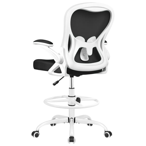 ATHOPE Ergonomic Office Chair, Mesh Desk Chair with Lumbar Support, Tall Office Chair with Flip-Up Armrests and Footrest Ring, Adjustable Computer Chair for Standing Desk Home Office, White