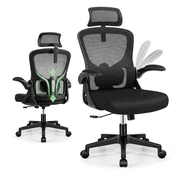 ATHOPE Ergonomic Office Chair with Adjustable Lumbar Support & Flip-up Armrests, Heavy Duty Mesh Desk Chair with Headrest, Breathable Computer Chair for Home Office & Study, Black