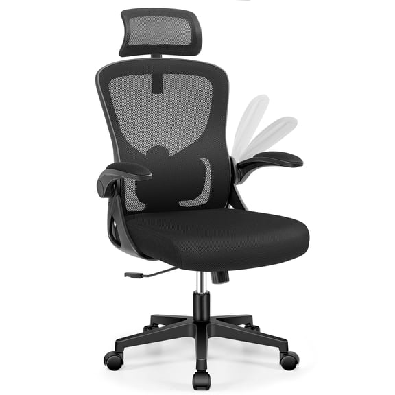 ATHOPE Office Chair, Ergonomic Desk Chairs with Flip-up Armrests Adjustable Lumbar Support Headrest Mesh Computer Chair for Home Office, Black