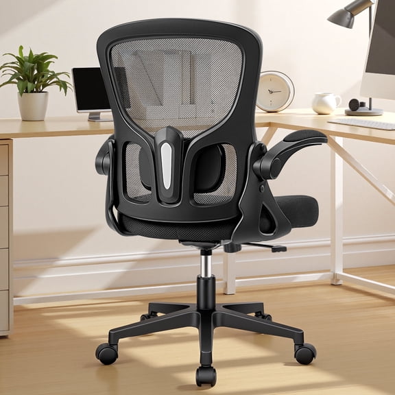 ATHOPE Office Chair, Ergonomic Desk Chairs with Flip-up Armrests Adjustable Lumbar Support Mesh Computer Chair for Home Office, Black