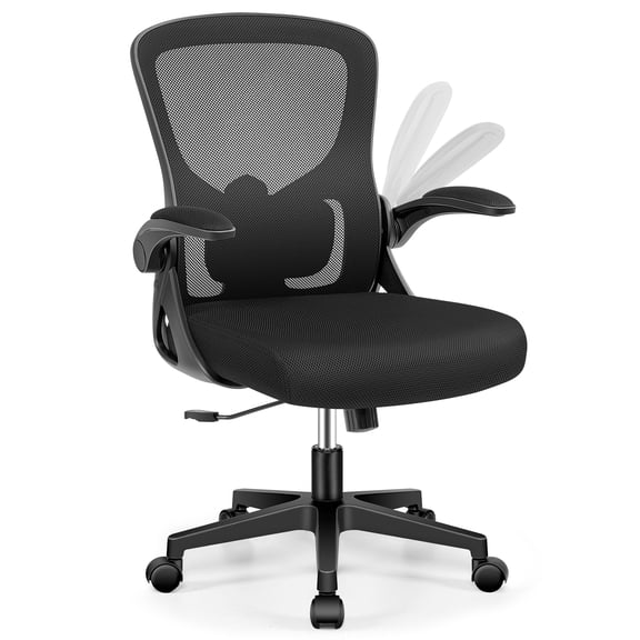 ATHOPE Ergonomic Office Chair with Adjustable Lumbar Support & Flip-up Armrests, Heavy Duty Mesh Desk Chair, Breathable Computer Chair for Home Office & Study, Black
