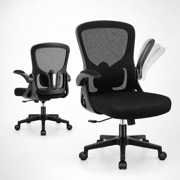 ATHOPE Office Chair, Ergonomic Desk Chairs 300LBS Capacity High Back Mesh Computer Chair with Flip-up Armrests, Comfy Work Chair with Adjustable Lumbar Support for Home Office, Black