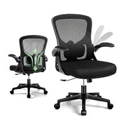 ATHOPE Ergonomic Office Chair with Adjustable Lumbar Support & Flip-up Armrests, Heavy Duty Mesh Desk Chair, Breathable Computer Chair for Home Office & Study, Black