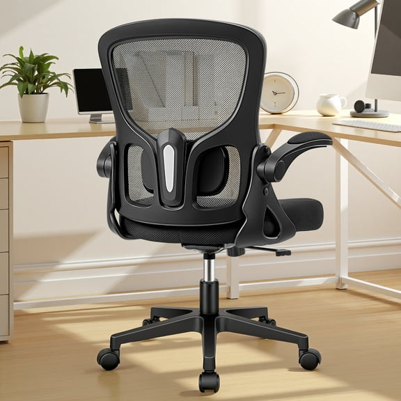 ATHOPE Office Chair, Ergonomic Desk Chairs 300LBS Capacity High Back Mesh Computer Chair with Flip-up Armrests, Comfy Work Chair with Adjustable Lumbar Support for Home Office, Black