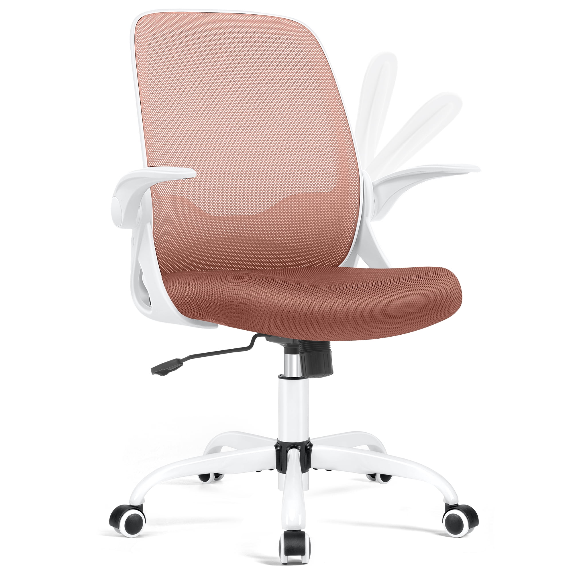 ATHOPE Office Chair, Ergonomic Desk Chair with Lumbar Support Adjustable Height Swivel Wheels Flip-up Arms Mesh Computer Gaming Chair for Home Office, Brown