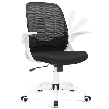ATHOPE Office Chair, Ergonomic Desk Chair with Lumbar Support Adjustable Height Swivel Wheels Flip-up Arms Mesh Computer Gaming Chair for Home Office, White