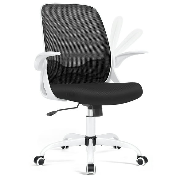 ATHOPE Office Chair, Ergonomic Desk Chair with Lumbar Support Adjustable Height Swivel Wheels Flip-up Arms Mesh Computer Gaming Chair for Home Office, White