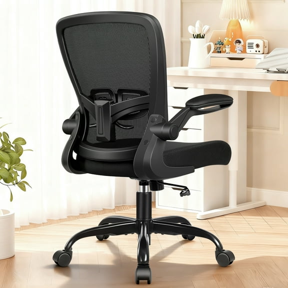 ATHOPE Office Chair, Ergonomic Desk Chair Breathable Mesh Home Office Chairs Adjustable High Back Lumbar Support Flip-up Armrests, Executive Rolling Swivel Comfy Computer Chairs Black