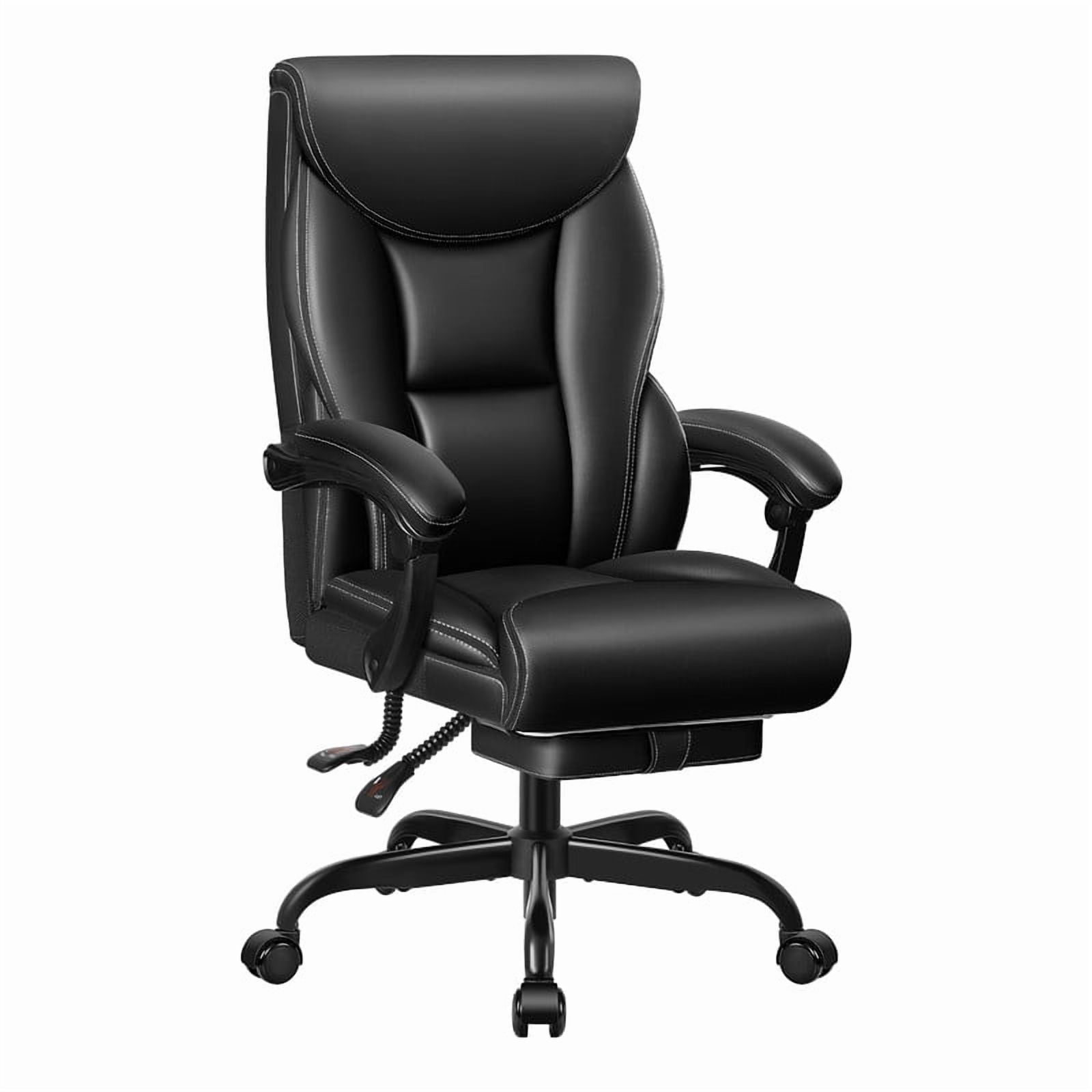 ATHOPE Executive Office Chair, 500lbs Big and Tall Leather Desk Chair with Footrest, Adjustable Height, Ergonomic Computer Chair with Lumbar Support For Home Office, Black