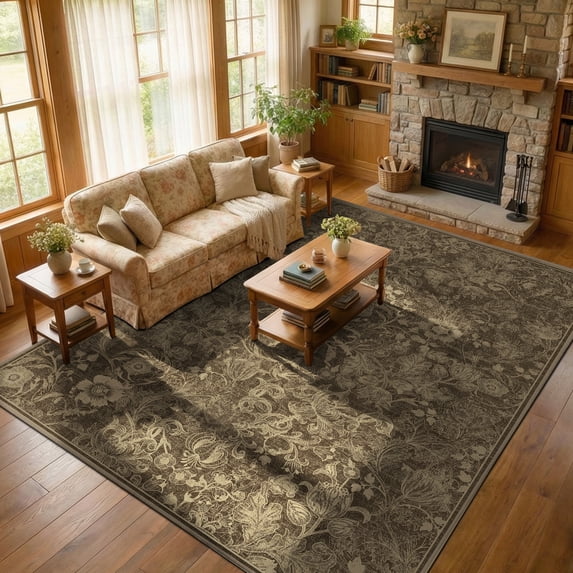 ATHOPE Floral 5x7 Area Rug, Machine Washable Rugs Soft Non Slip Low ...