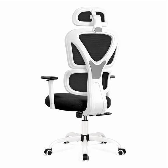 ATHOPE High Back Office Chair, Ergonomic Desk Chair with Adjustment Headrest Lumbar Support Armrests, Breathable Mesh Computer Chair, 360°Swivel Free, White