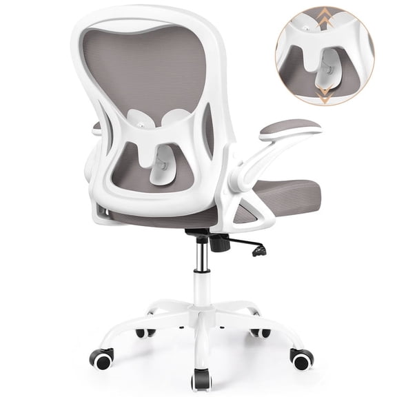 ATHOPE Office Chair, Ergonomic Desk Chair with Flip Up Armrests, Height Adjustable Computer Chair with Lumbar Support, Gray