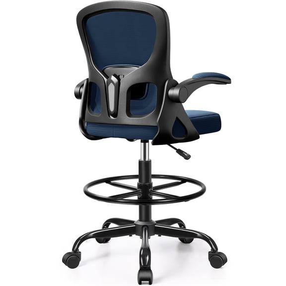 ATHOPE Office Chair Ergonomic Desk Chairs, Mesh Computer Chair with Flip-up Armrests, Adjustable Home Office Desk Chair with Lumbar Support Footrest Ring for Standing Desk, Navy Blue
