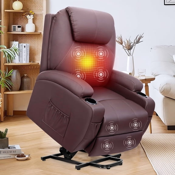 ATHOPE Power Lift Recliner Chair for Elderly with Vibration Massage and Lumbar Heating for Living Room, Electric Oversized Single Sofa with Cup Holder and Side Pockets, Gray