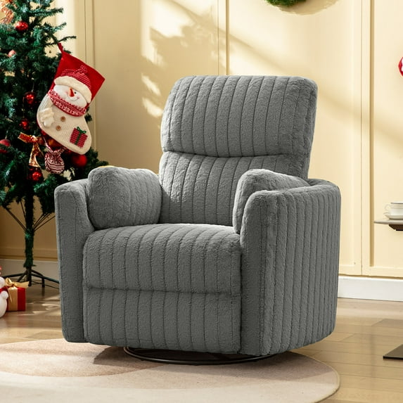 ATHOPE Powered Recliner Chair, Comfy Rocking Chair Nursery with USB Ports, Modern Velvet Swivel Glider Rocking Chair with High Back Deep Seat, for Living Room Small Space, Gray