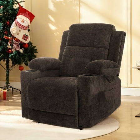 ATHOPE Powered Recliner Chair, Comfy Rocking Chair Nursery with USB Ports, Modern Velvet Dual Motor Lay Flat Lift Recliners with High Back Deep Seat, for Living Room Small Space, Brown