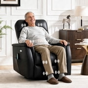 ATHOPE Power Recliner Chair for Adults with Massage & Heating, Swivel Glider Rocking Chair with USB Charging Port & Side Pockets, Executive Leather Living Room Chair, Black