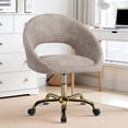 thumbnail image 1 of ATHOPE Vanity Chair, Fleece Office Chair with Gold Wheels, Comfy Home Office Desk Chair for Girls, Swivel Make Up Chair, Nail Tech Chair for Bedroom, Small Space, Khaki, 1 of 7