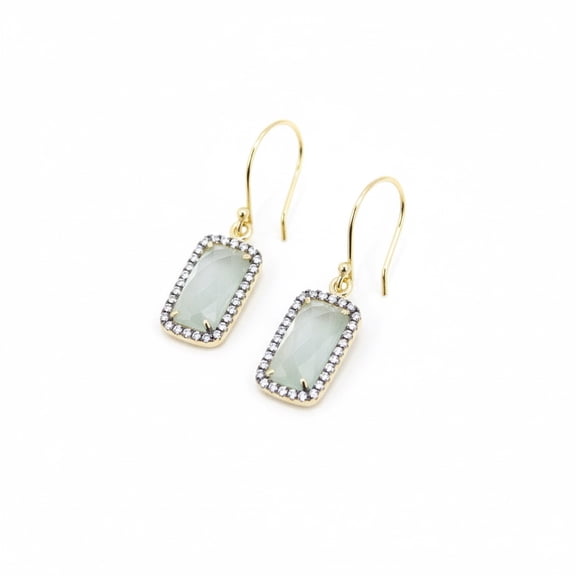 ATHRA GOLD PLATED SILVER FACETED DANGLE RECTANGULAR DROP EARRINGS 30 MM