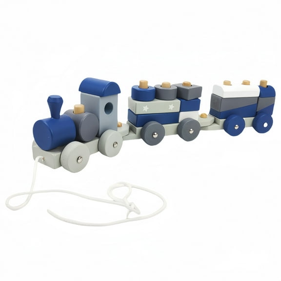 ATIBEI Wooden Train Set for Kids Age 3+ 18-Piece Buildable Pull Toy with Stackable Blocks, Engine & Matching Shapes | Non-Toxic Montessori Learning Toy