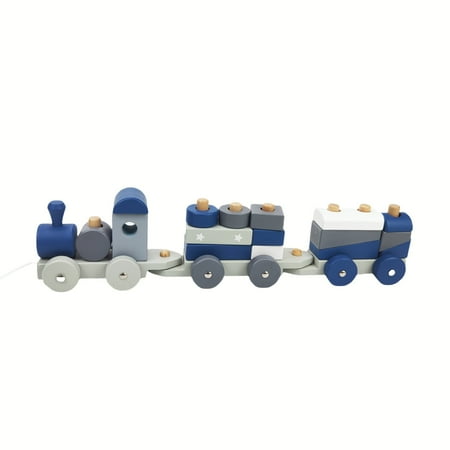 ATIBEI Wooden Train Set for Kids Age 3+ – 18-Piece Buildable Pull Toy with Stackable Blocks, Engine & Matching Shapes | Non-Toxic Montessori Learning Toy