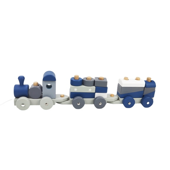 ATIBEI Wooden Train Set for Kids Age 3+  18-Piece Buildable Pull Toy with Stackable Blocks, Engine & Matching Shapes | Non-Toxic Montessori Learning Toy