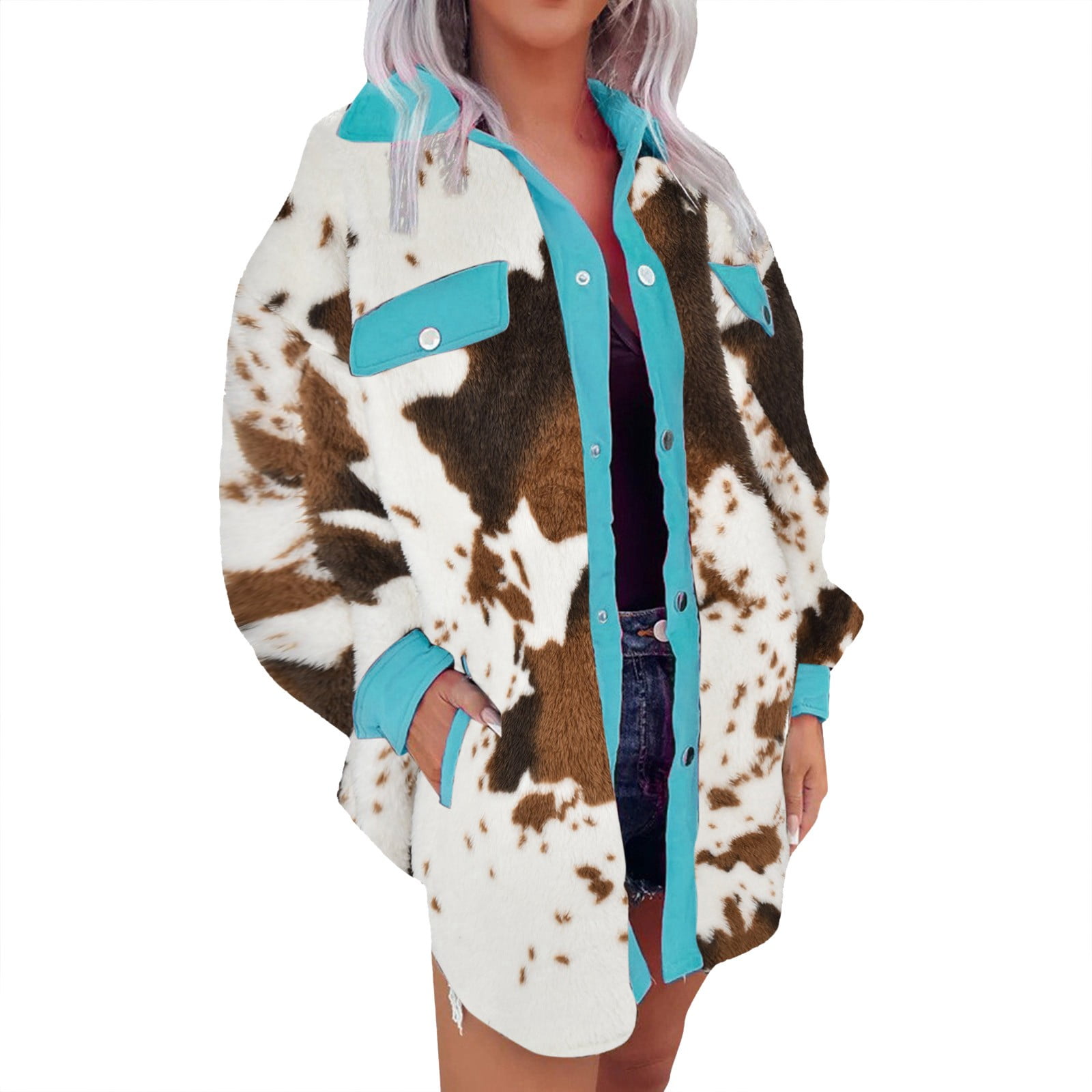 ATIENUBEE Button Down Fleece Jackets for Women Autumn and Winter Casual